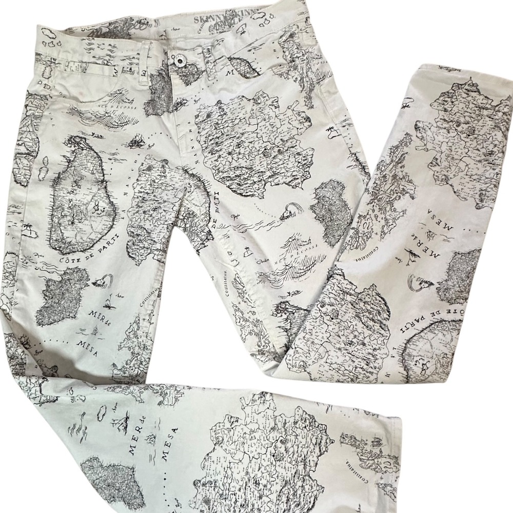 Madewell Denim Jeans Women 29 Ivory Good Skinny Skinny Ankle European Map Print